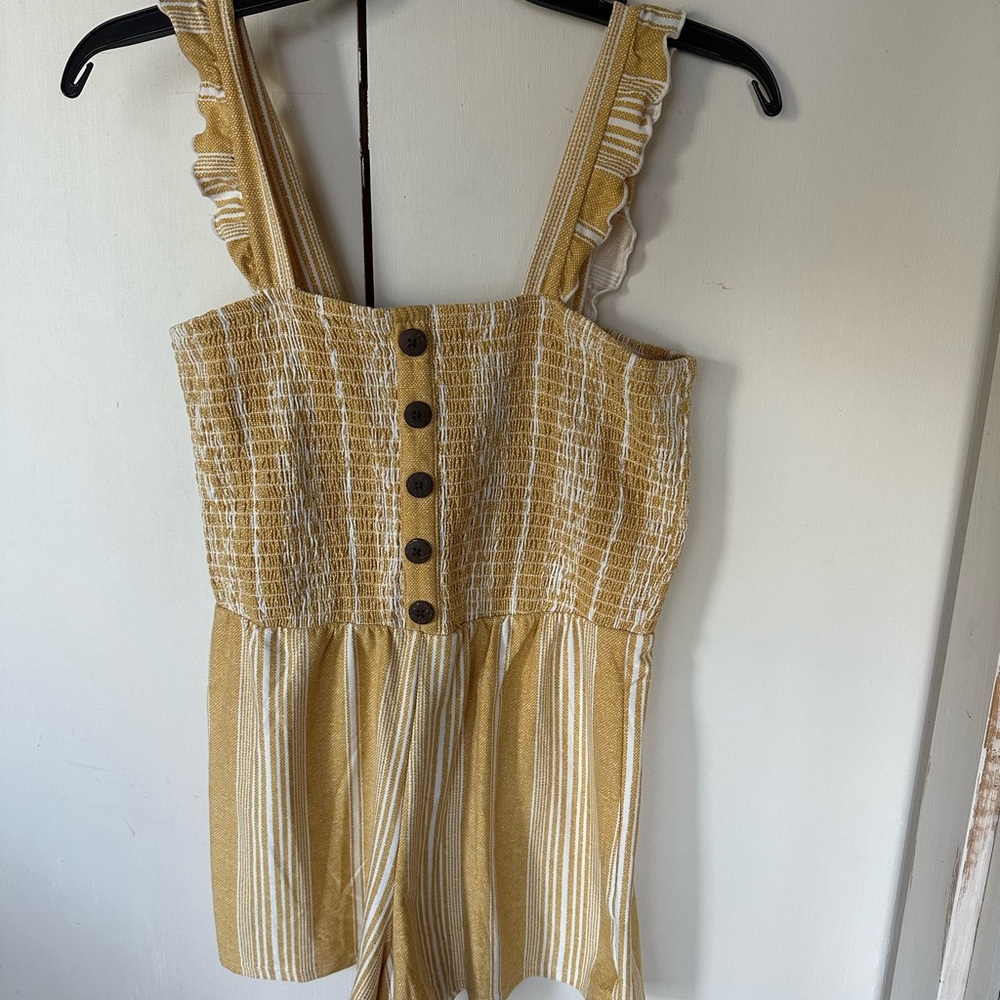 No Boundaries Yellow and White Striped Romper - Picture 2 of 8